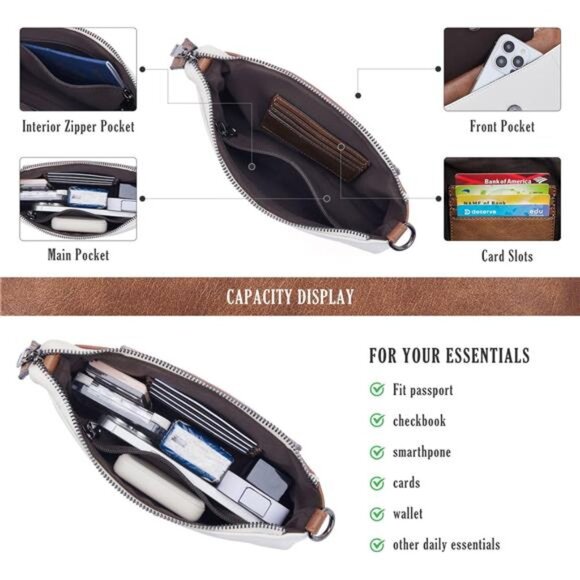 Small Crossbody Bags for Women, White x Brown - Picture 4 of 6